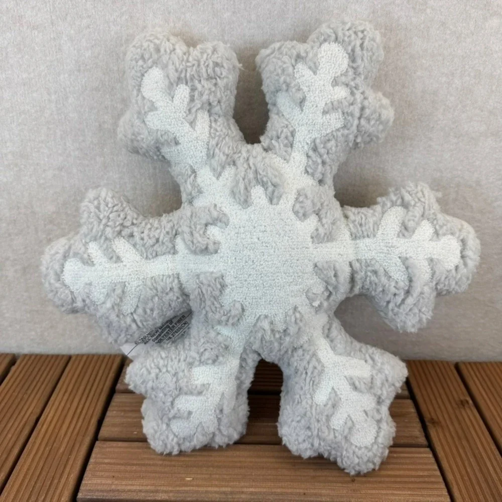 Snowflake Plush Throw Pillow Lot of 3 Gray White Textured Cozy Accent Holiday